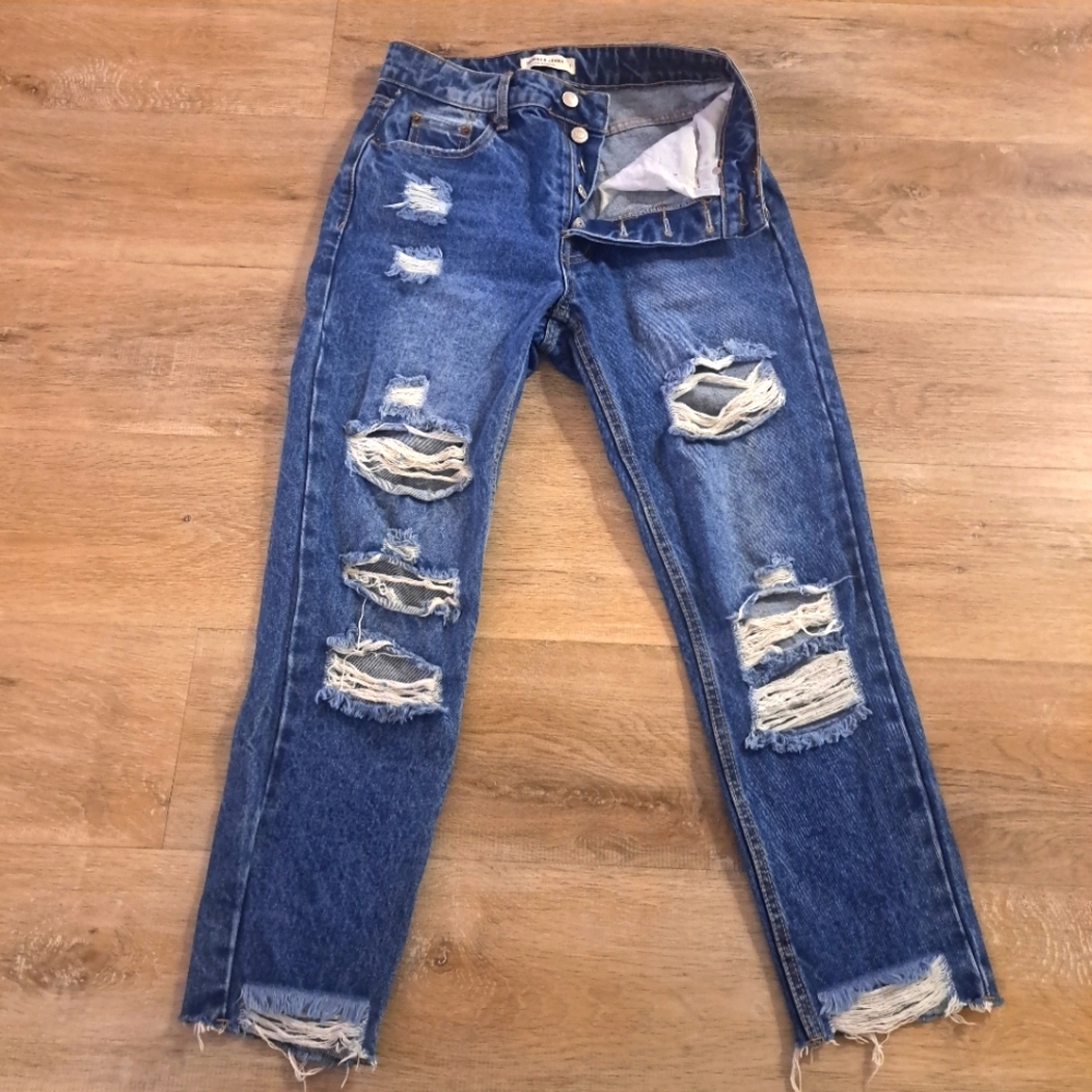 HAMMER JEANS Distressed Blue Denim Frayed Hem Button Fly Women's Jeans Size 1